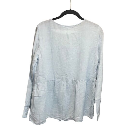 Sigrid Olsen Womens Blue Linen Roll Sleeve Tab Button Up Shirt S Beach Coastal - Picture 4 of 5